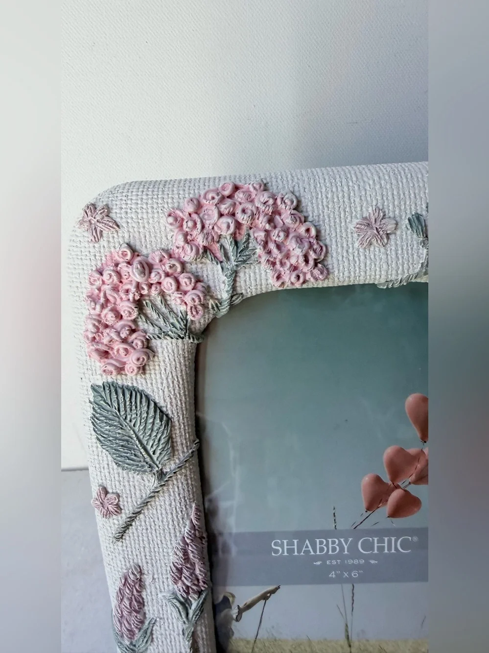 Shabby Chic Cream Frame with Pink Floral Embroidery design